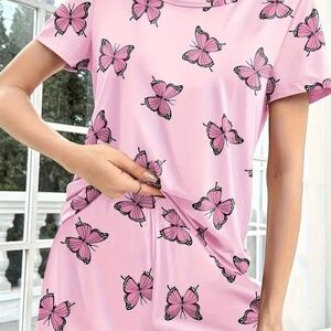 Pink Butterfly Print Women's Pajama Set